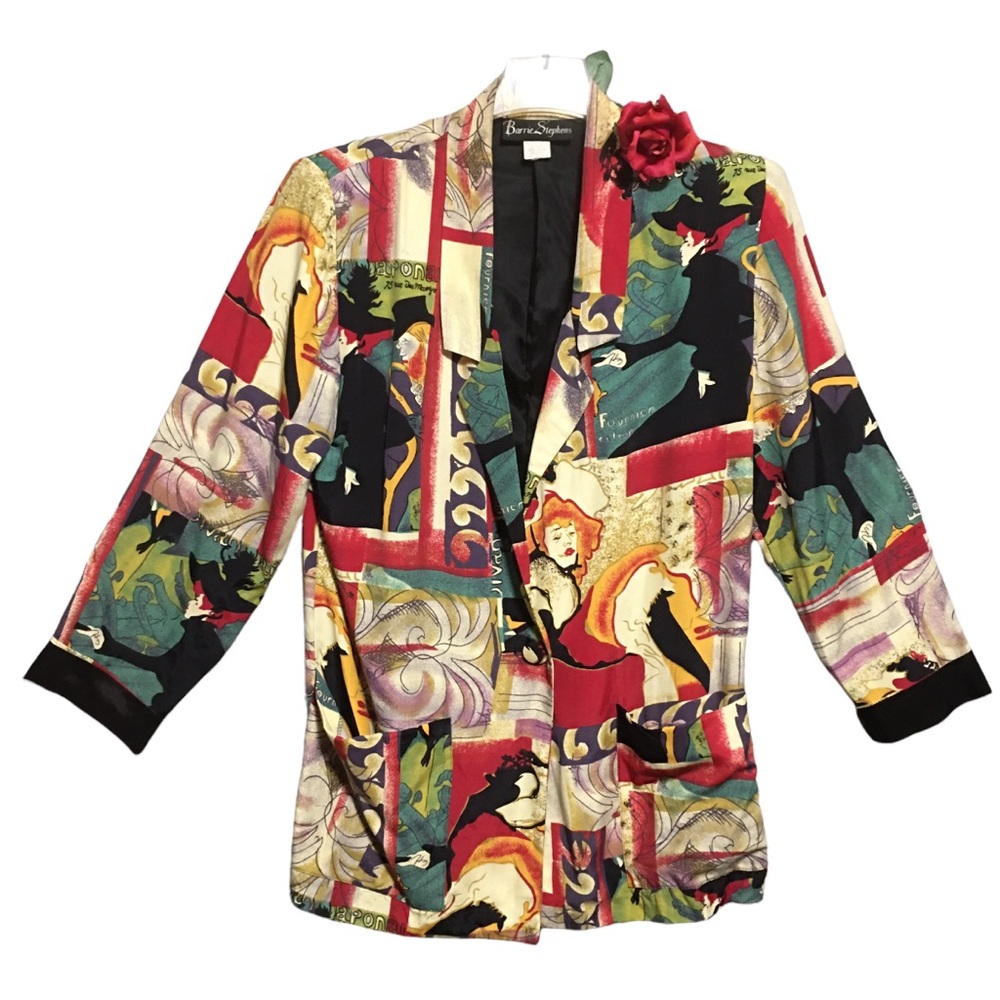 VTG Barrie Stephens Graphic Print Blazer Jacket Multicolor Size 8 Artsy 80’s